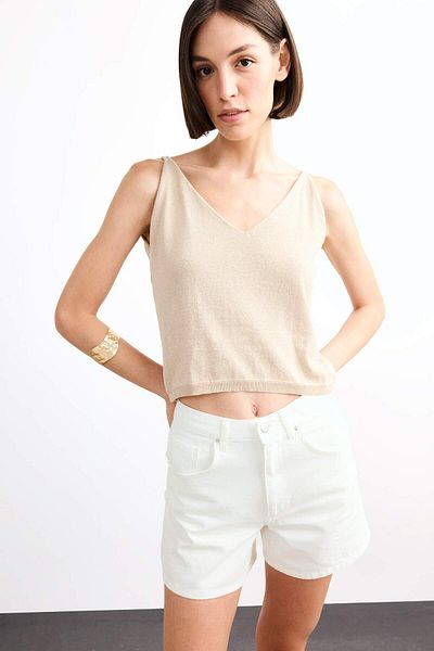 DeFacto V Neck Crop Strap Blouse F7499Ax25Sm