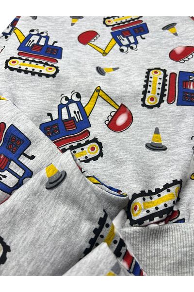 Pajama Shop Boys' Cotton Hooded Gray Color Red Scoop Patterned Long Sleeve Winter Pajama Set