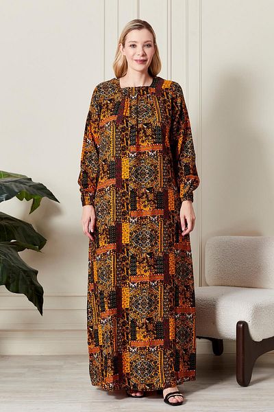 Ferace Women's Plus Size Osmnalı Ethnic Pattern Dress