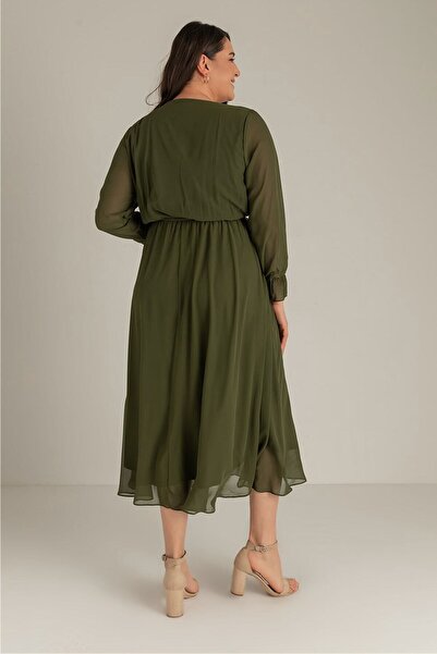 thezkscom Φόρεμα σιφόν με φόδρα Χακί Plus Size
