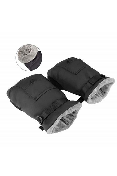 HuiJuKeJi Set of 2 HuiJuKeJi stroller gloves, fabric/fur, gray/black, 27 x 16 cm