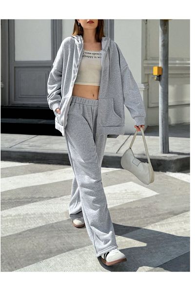 CANDERO Pantaloni de sport pentru femei, gri, largi, supradimensionați, de calitate, cu croiala largi, flexibili, confortabili, din țesătură YUS