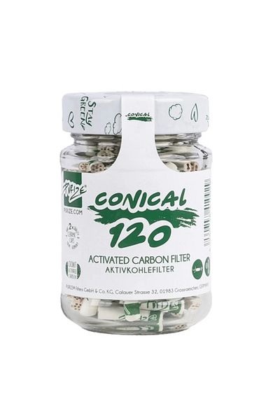 Purize Set filtre conice cu Carbon activ Purize Extra Slim albe in Borcan de sticla, diametru 5x6mm, x120