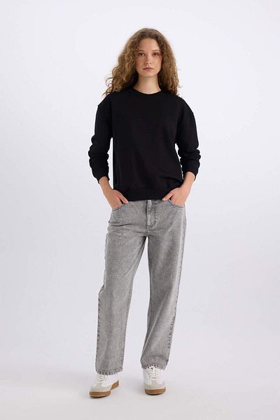 DeFacto Oversize Wide Fit Crew Neck Basic Plain Thick Sweatshirt E3859Ax24Wn