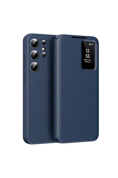 SKYDDAR INNOVATION Husă pentru Samsung Galaxy S24 Ultra, cu portofel și SmartView, Premium, set de stickere, albastră