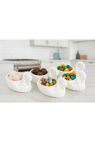 LUCES DESİGN 6'lı Beyaz Kuğu Lokumluk – Şekerlik, Drajelik, Sunumluk