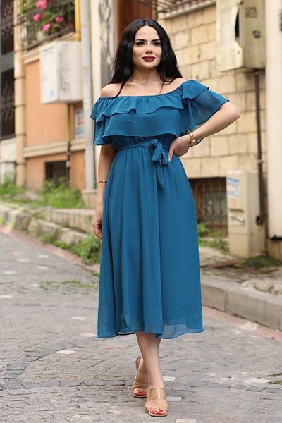 thezkscom Pertol Madonna Ruffle Collar Plus Size Chiffon Dress