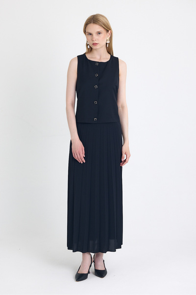 Rays Μαύρο Μπροστινό Πλισέ Φόρεμα με Κουμπί 251627