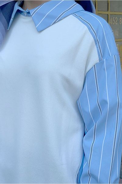 Moda Rosa 25Y4407 - Blue - Knitted Fabric on the Front Poplin Tunic