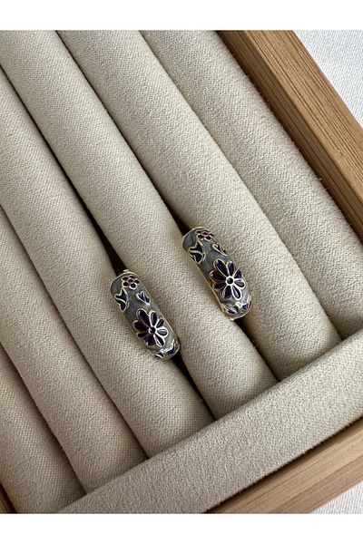 ringbox Flower Patterned Enamel Hoop Earrings