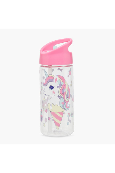 GLOO Unicorn Print Water Bottle with Straw and Handle - 420 ml