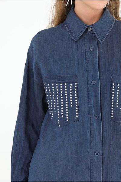 Moda Rosa 25Y4496 - Dark Blue - Linen Jeans Shirt with Pocket Details