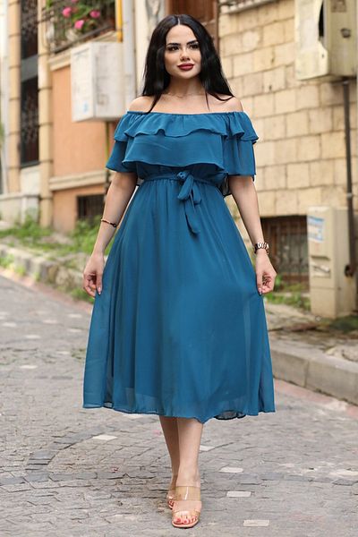thezkscom Pertol Madonna Ruffle Collar Plus Size Chiffon Dress