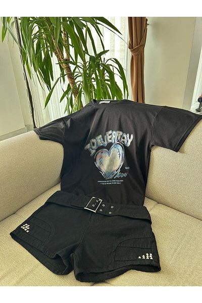 Wisevelya Foreverpay Heart Printed Black T-Shirt