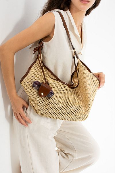 Night Melina Model Women's Hand and Shoulder Bag with Straw Glasses Apparatus