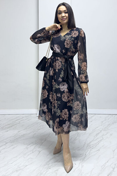 thezkscom V-neck Floral Chiffon Plus Size Dress
