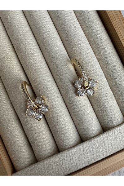 ringbox Gold Floral Dangle Hoop Earrings