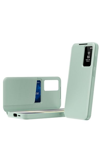 SKYDDAR INNOVATION Husă pentru Samsung Galaxy S23 Plus, cu portofel și SmartView, Premium, set de stickere, verde