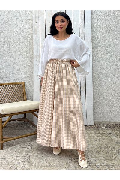KÜÇÜĞÜM BUTİK Κρεμ φούστα Gingham Flared Poplin