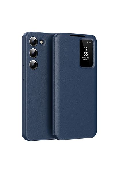 SKYDDAR INNOVATION Husă pentru Samsung Galaxy S23, cu portofel și SmartView, Premium, set de autocolante, albastră