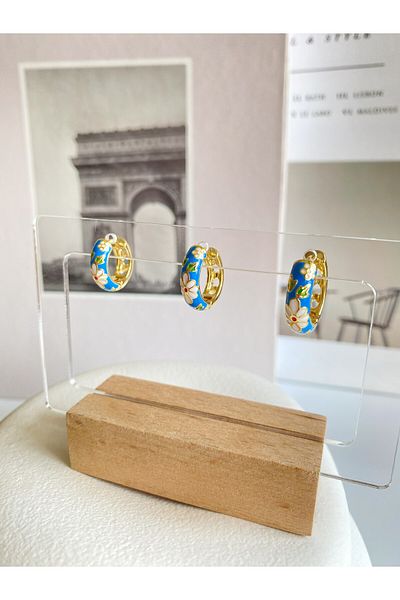 Atelier Licia Flower Patterned Enamel Plated Hoop Earrings