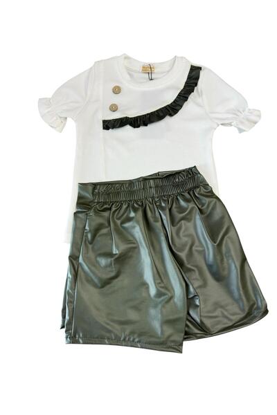 Kamex Girls' Set with Leather Shorts Skirt and Short Sleeve T-Shirt