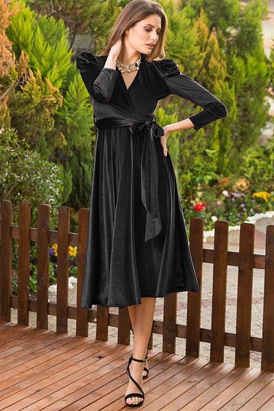thezkscom Women's Watermelon Sleeve Double Breasted Collar Belted Plus Size Dress