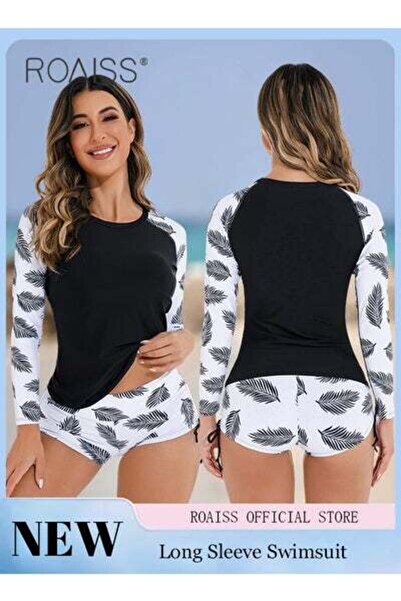 ROAISS بدلة سباحة نسائية من قطعة واحدة برباط جانبي وشورت بوكسر وبدلة شاطئ بأك...