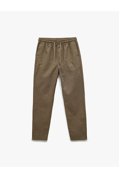 Koton New Season Linen Cotton Blended Summer Chino Trousers with Laced Waist