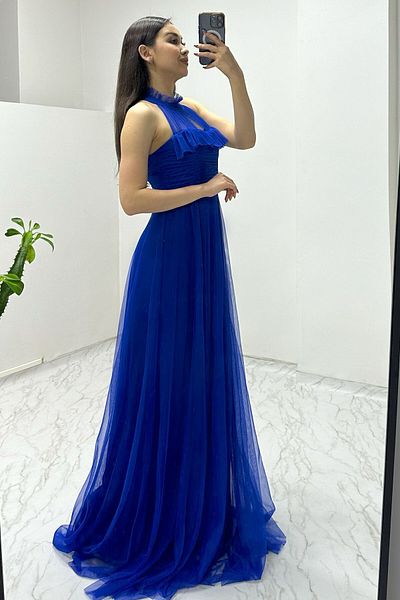 thezkscom Γυναικείο βραδινό φόρεμα με ντραπέ Zero Sleeve Plus Size Saks