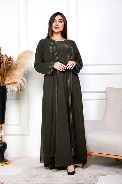 Moda Rosa 25Y6060 - Khaki - Large Size Water Way Stone Evening Dress