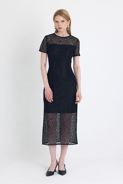 Rays Rochie midi cu mânecă scurtă cu detaliu din dantelă neagră 251669