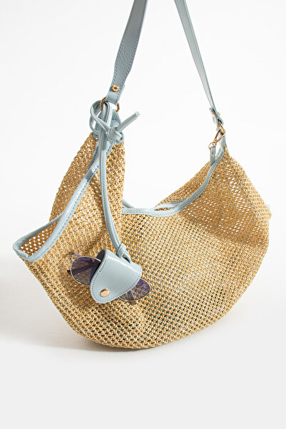 Night Melina Model Плетена сумка для жінок з окулярами, блакитного кольору, з ручкою та ременем через плече