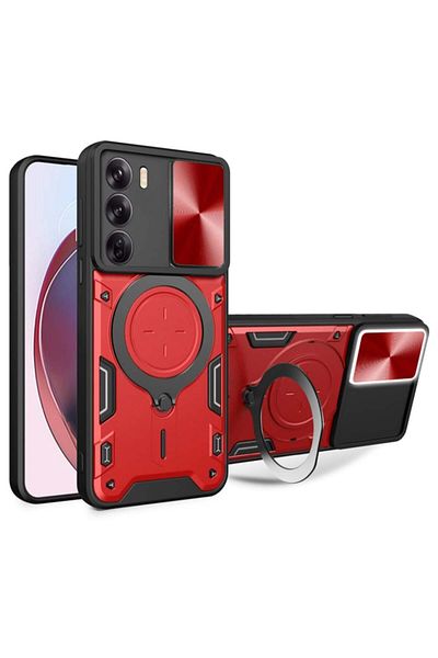 SKYDDAR INNOVATION Case for Oppo Reno12 Pro, CamGuard Pro, Magnetic Ring, Camera Protection, sticker set, Red