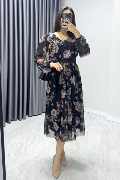 thezkscom V-neck Floral Chiffon Plus Size Dress