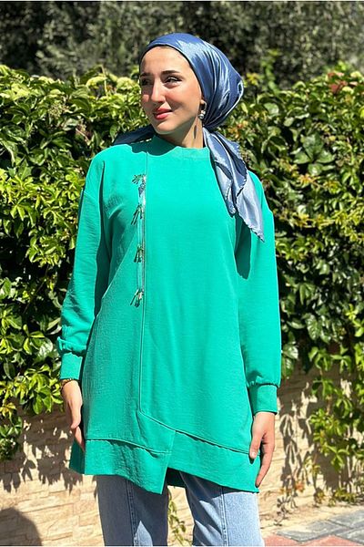 Moda Rosa 25Y4331 - Green - Puane Zippered Beaded Tunic