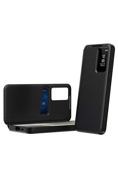 SKYDDAR INNOVATION Husă pentru Samsung Galaxy S22 Ultra 5G, cu portofel și SmartView, Premium, set de autocolante, neagră