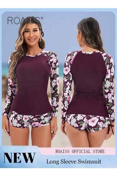 ROAISS Women One Piece Swimsuit with Side Tie Boxer Shorts Beach Suit Women Sun Protection Surfing Wetsuit