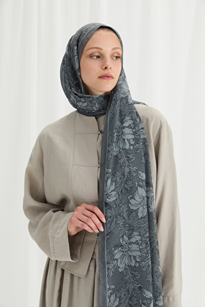 cs camellia scarf Şal din crep de mătase Viena - Gri