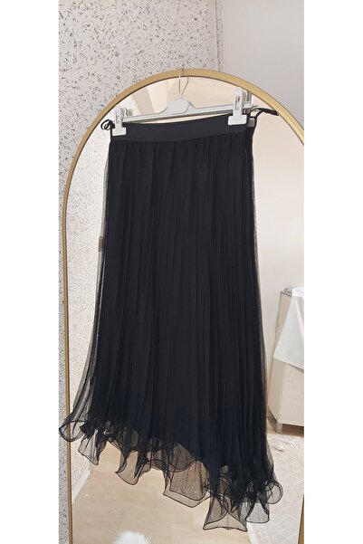 VELLARS ÜÇLARI VOLANLI PİLİSELİ TÜL ETEK 92CM ASTARLI UCU MİSİNALI BELİ LASTİKLİ