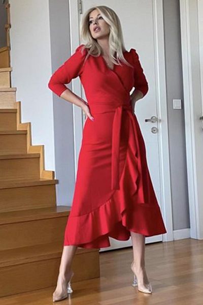 thezkscom Red Valon Belted Midi Dress
