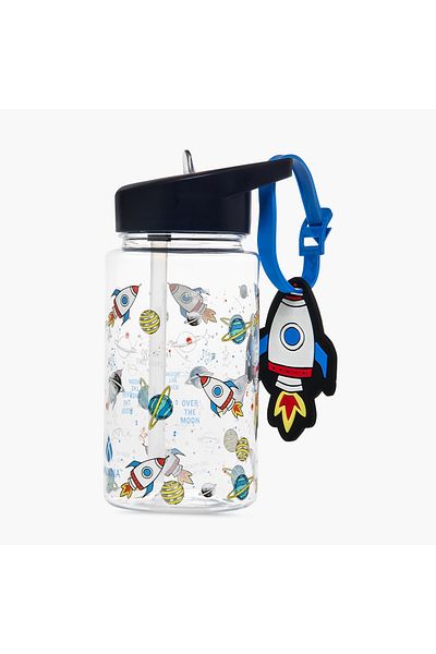 manna Rocket Print Sipper Water Bottle with Name Tag Hanger - 440 ml