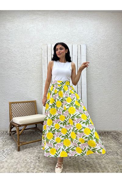 KÜÇÜĞÜM BUTİK Fusta evazată din poplin cu model de lămâie