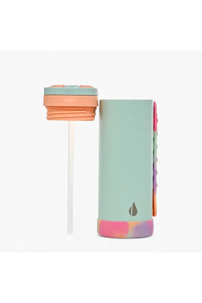 Lifestyle Colourblock Stainless Steel Insulated Water Bottle with Pop It Strap - 414 ml