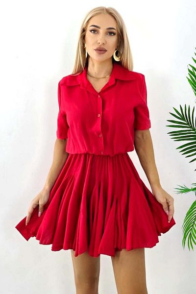 FashionForYou Short, day dress, Peony, with volume and ruffles, Red, Size S/M