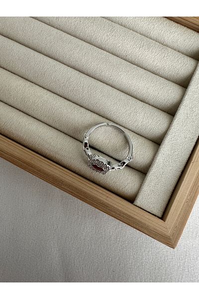 ringbox Silver Colored Red Heart Plate Ring