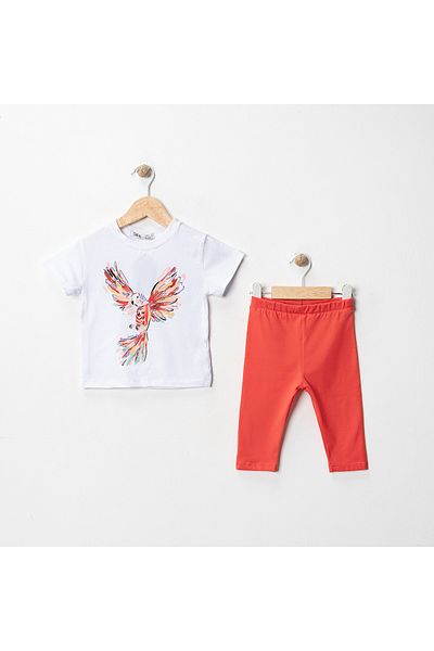 MK Mukko Kids Bird Parrot Printed Bird Pattern Basic Seasonal/Summer Leggings T-Shirt Bottom Top Set
