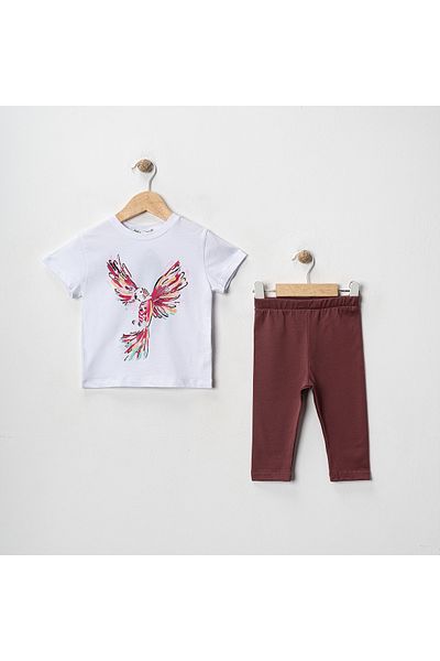 MK Mukko Kids Bird Parrot Printed Bird Pattern Basic Seasonal/Summer Leggings T-Shirt Bottom Top Set