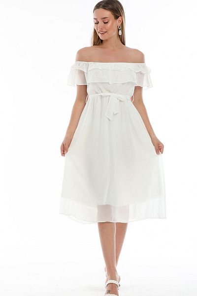 thezkscom White Madonna Ruffle Collar Plus Size Dress
