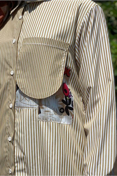 Moda Rosa 25Y4456 - Camel - Pocket Detail Striped Poplin Shirt